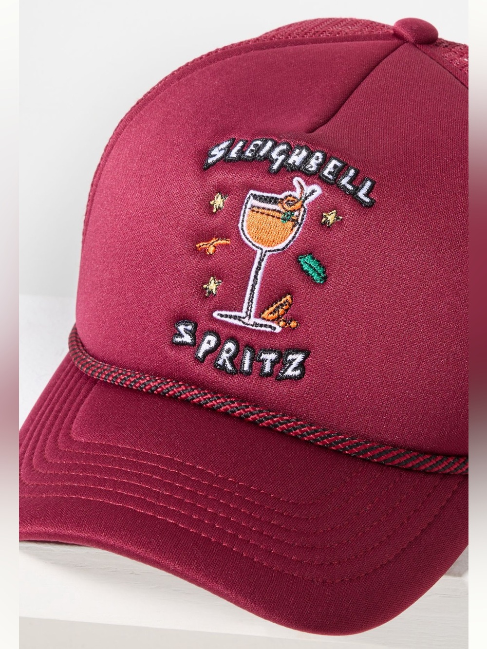 🎄Anthropologie Trucker Hat Sleighbell Spritz Maroon Cocktail Nephthys Foster - Picture 3 of 9